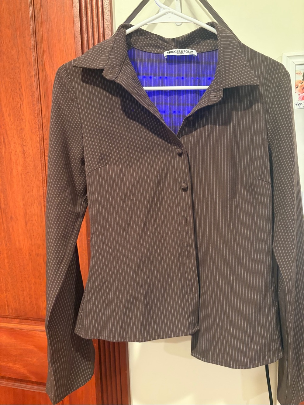 Princess Polly Brown Pinstripe Button-Down Shirt